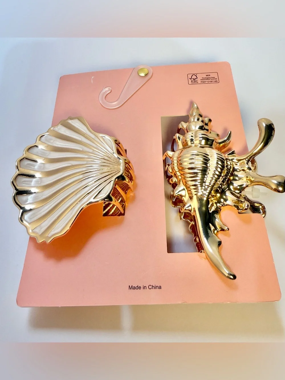 Piper K Seashell Hair Claw Clip Set Gold Pink Conch Scallop Mermaidcore 2pc NEW